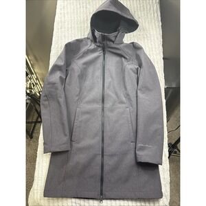 Eddie Bauer Women XS Gray Charcoal Softshell Hooded Fleece Lined Long Coat NICE!